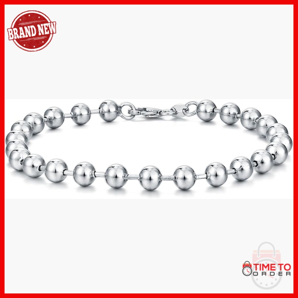 Sterling Silver Ball Bead Chain Bracelet, Lobster Clasp, 7-9 Inch, Unisex